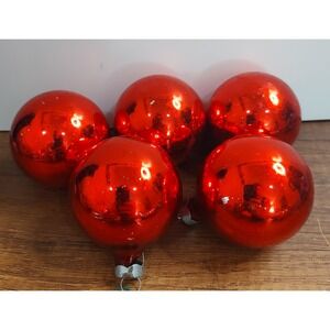 Vintage Rauch Red Glass Ball Christmas Ornament Lot Of 5 D6